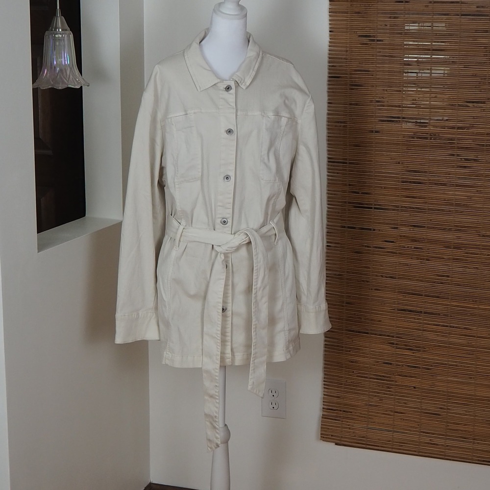 NWT J. Jill Cream Denim Belted Duster Trench Coat Size 3X Light Jacket in Barley